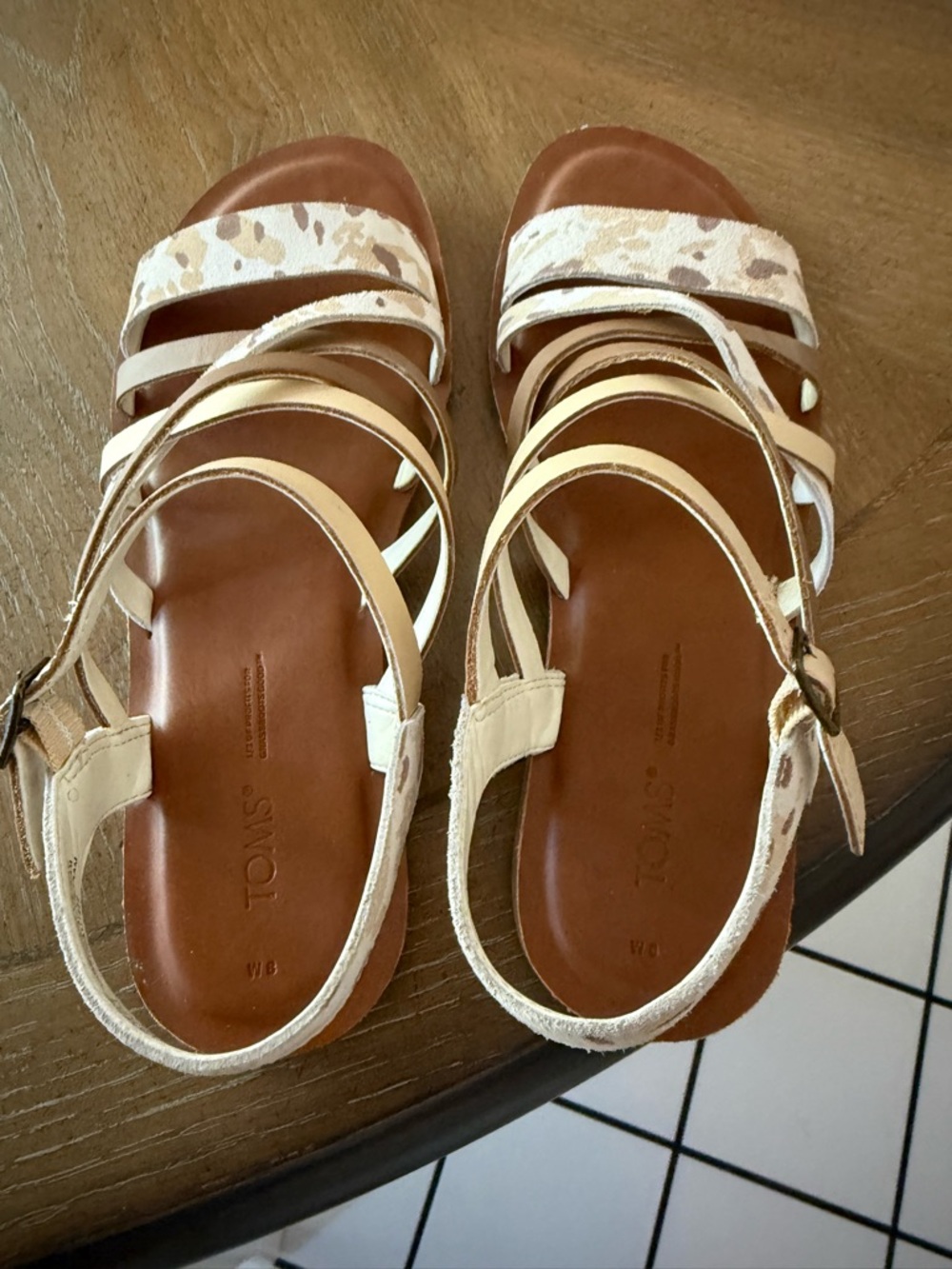 Toms Women's Multi-Strap Leather Sandals in Brown and Cream